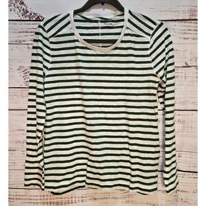 Madewell Long Sleeve Striped T Shirt Size S Green White Cotton Preppy